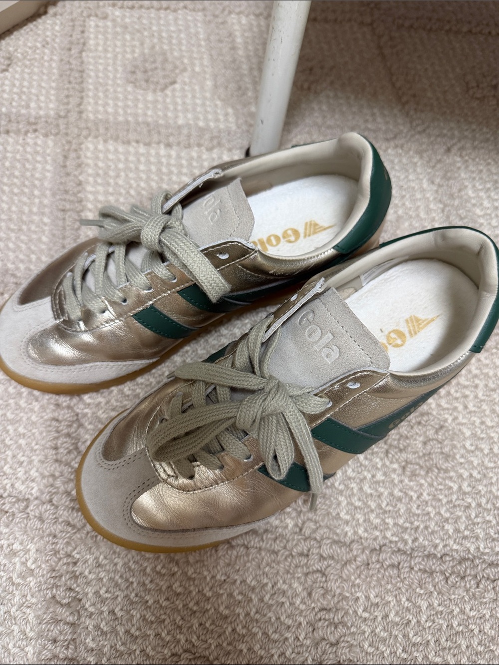 Gola Women’s Metallic Gold Sneaker with Green Stripes